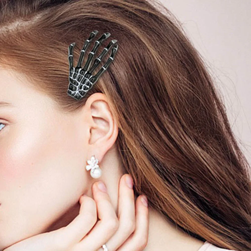 Skeleton Claw Skull Hand Bone Hair Clip Hairpin Zombie Punk Horror Barrette Women Girls Hairpin Hair Accessories Halloween Gift