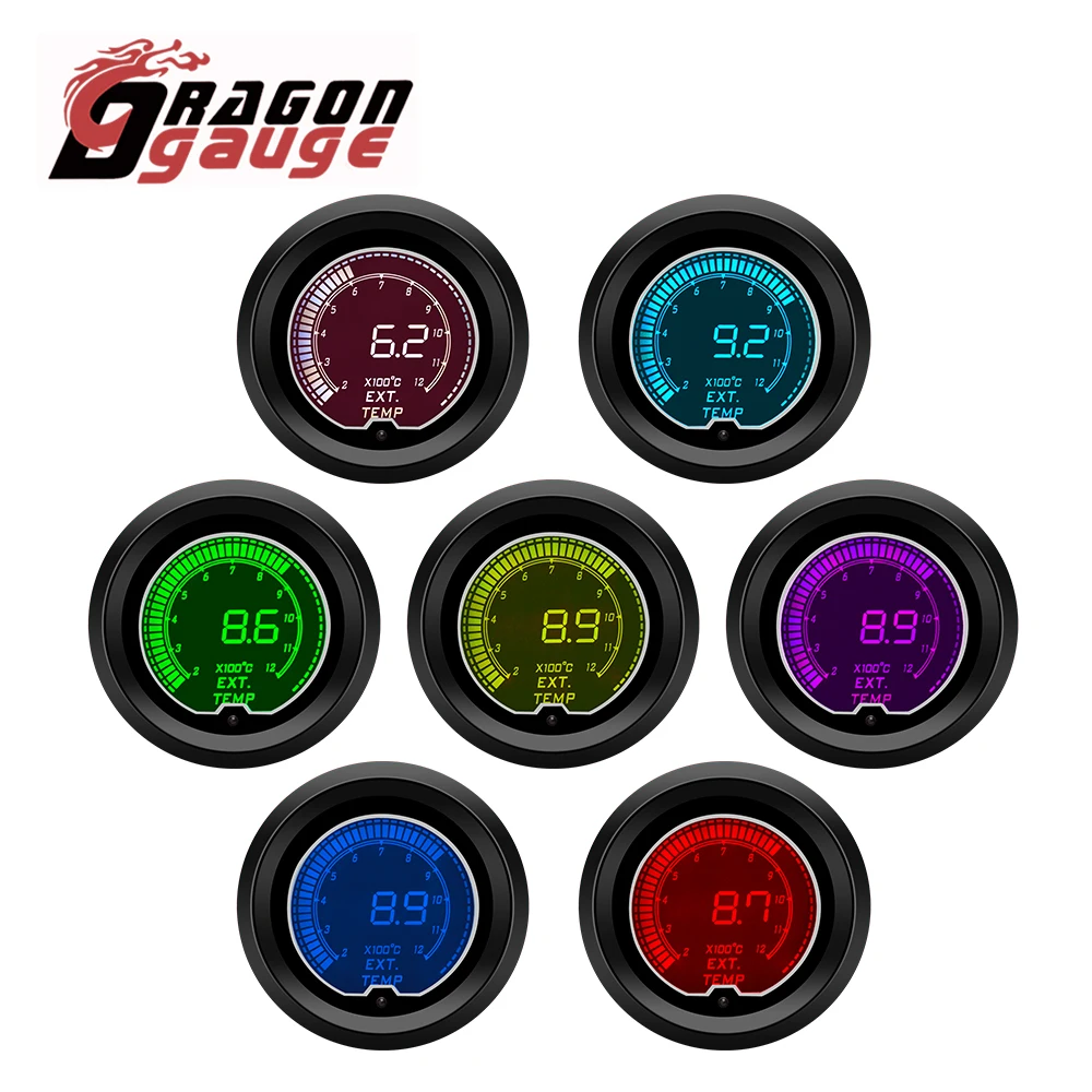 DRAGON GAUGE 52 mm Drehzahlmesser, Spannungsverstärkung, Wassertemperatur, Öltemperatur, Ölpresse, ETG-Messgerät, LED-Digitalanzeige, Autoanzeige, 7 Farben ändern – Detail 15