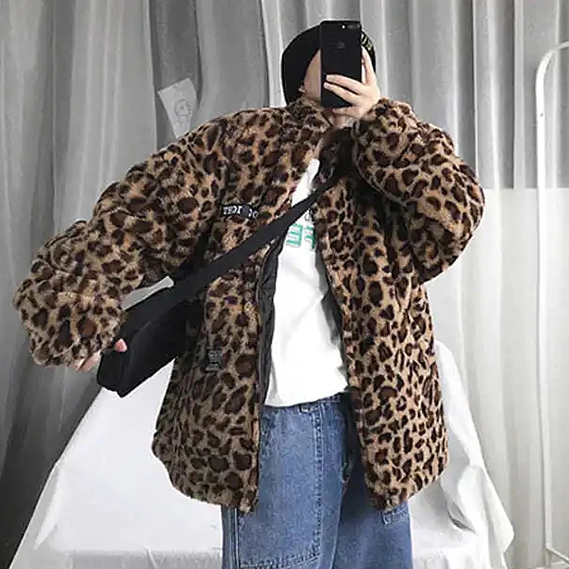 Chaqueta de leopardo con cremallera para hombre y mujer, sudaderas con capucha, abrigo informal, ropa de calle suelta, rompevientos, 2021