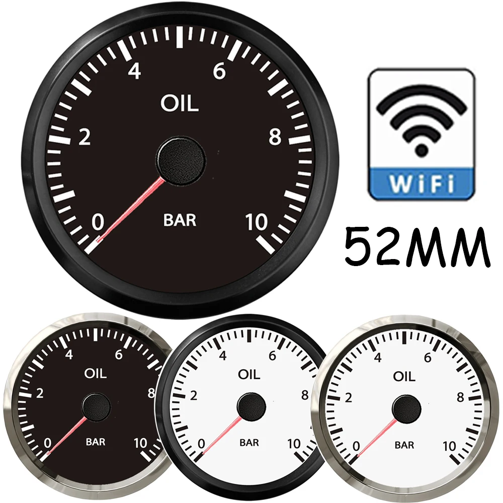 New 52mm WiFi Oil Pressure Gauge 0-10Bar Programmable for All Types or Ranges Ohm Signal Sensor DC 12/24V Universal