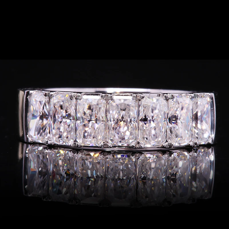 2.1ctw 3X5 mm DEF Color Radiant Cut 7PCS Stone CVD HPHT Lab Diamond Wedding Band VS-VVS Real 14k White Gold