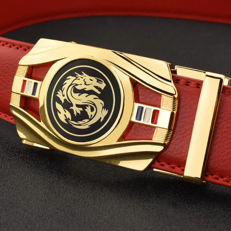 

The New high quality unisex red belt, business casual fashion leather belt, men's belt men's metal automatic buckle