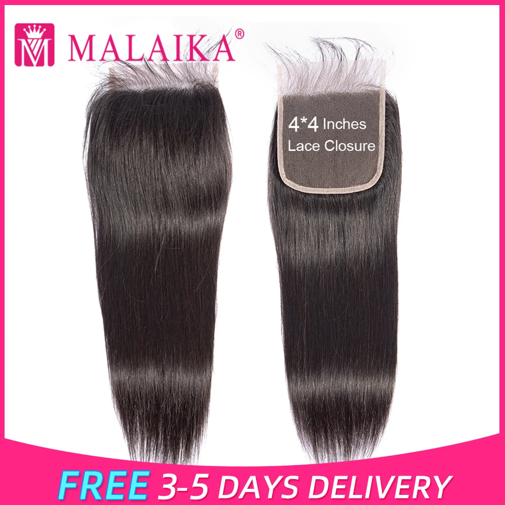 

Malaika Hair Free Part Straight 100% Human Hair Light 4x4 Lace Closure Pre Plucked With Baby Hair Peruvian Remy Hair Closure