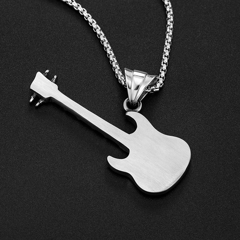 Fashion Classic Stainless Steel Casting Guitar Pendants Necklace For Men woman Hip hop rock Pendants Long Chain Halloween Gifts