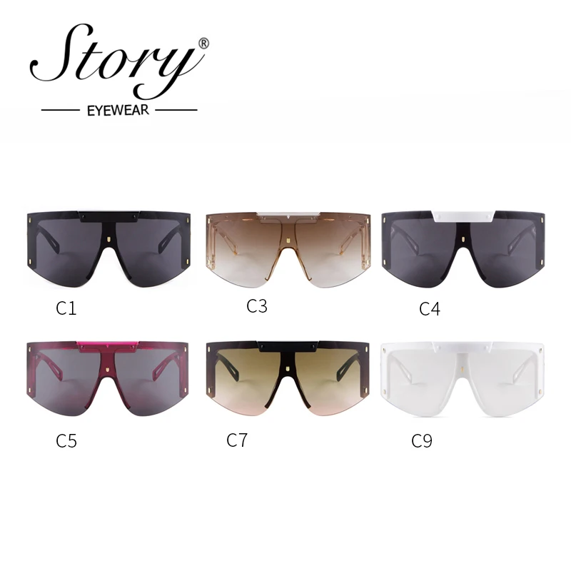 STORY Vintage One Piece Lens Oversized Sunglasses Women Men 2021 Brand Design Fashion Futuristic Rimless Sun Glasses S2088J