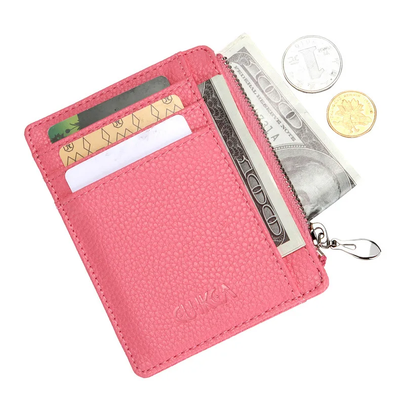 

Mini ID Card Holders Business Credit Card Holder PU Leather Slim Bank Card Case Organizer Wallet Zipper for boy and girl