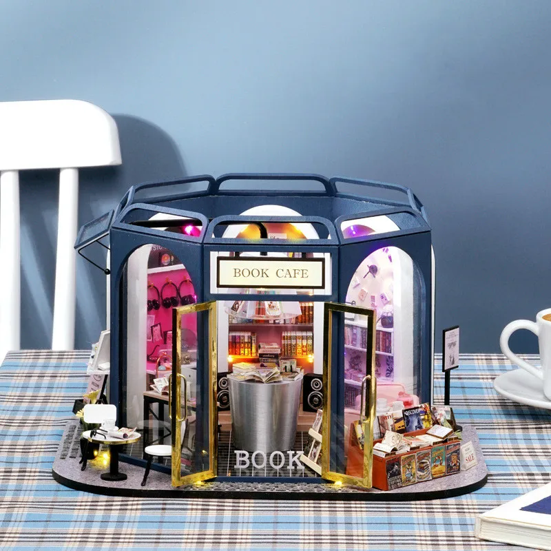 

DIY Casa Wooden Dollhouse Kit Miniature with Furniture Book Cafe Shop Cottage Doll House Toys for Girls Adults Christmas Gifts