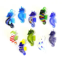 Aquarium Decor Accessories Murano Glass Sea Horse Pendant Hanging Cute Marine Animal Mini Figurines Silver Foil Craft Ornaments