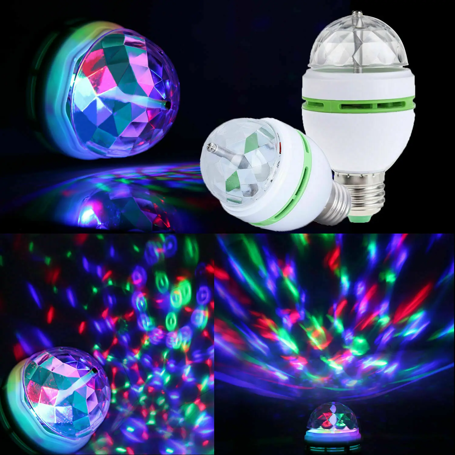 Led RGB E27 Screw base 3W Crystal Ball Lamp Colorful Rotating Night Light Projector Christmas Dance Party Decor