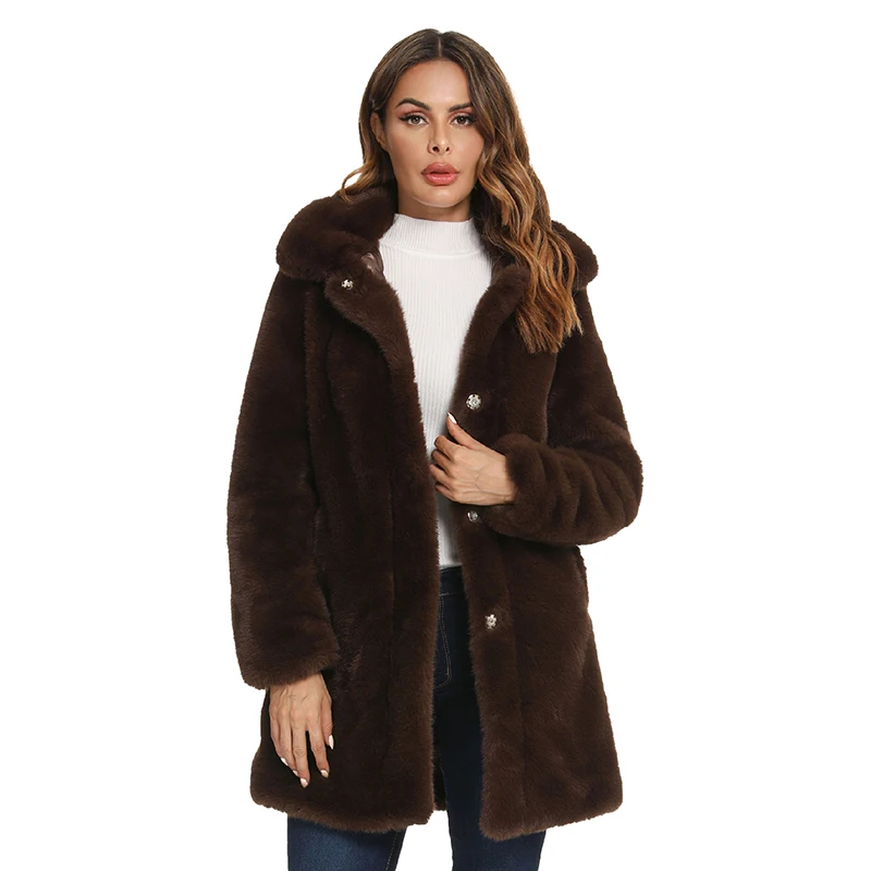 Giolshon Winter Women Faux Fur Lapel Coat Thick Warm Fuzzy Jacket Fleece Coat Faux Fur Fluffy Cardigan Long Overcoat Fourrure