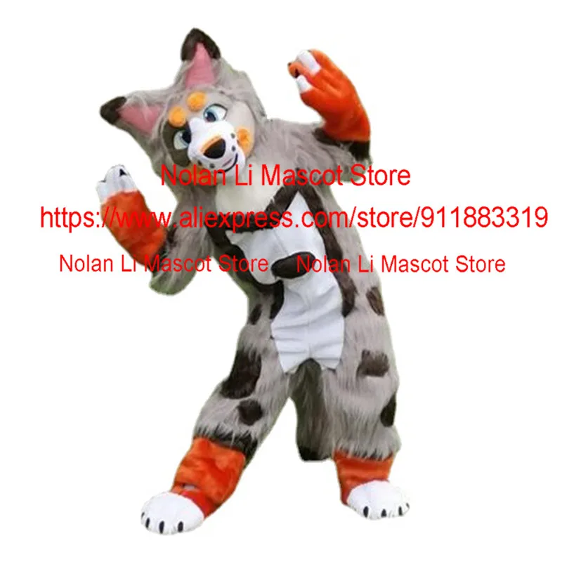 Grijze Volwassen Lange Harige Husky Hond Fox Wolf Mascotte Kostuum Stripfiguur Cosplay Maskerade Festival Viering 1148