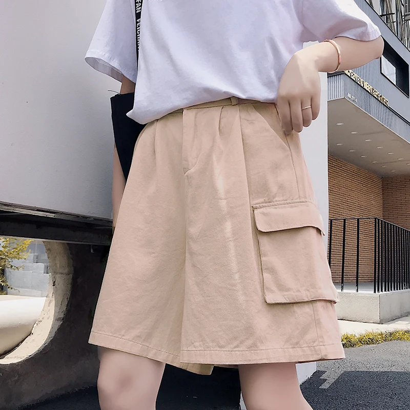 Shorts de carga feminino harajuku correndo ferramentas na altura do joelho calças unisex estilo safari verão zíper voar cintura alta em linha reta curto