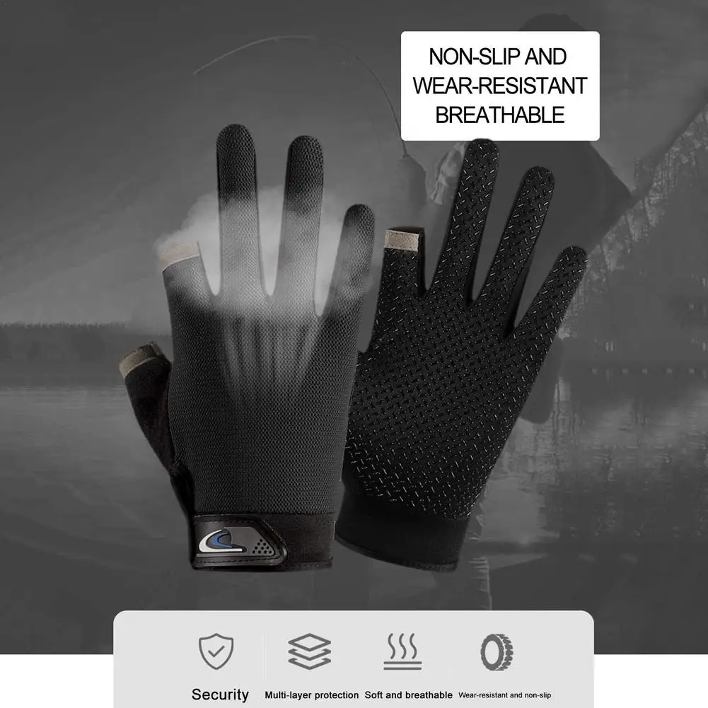 Outdoor Fishing Gloves Breathabilit 2 Cut Fingers Bicycle Fingerless Tactical Gloves For Fishing Biking Cross-country Traveling