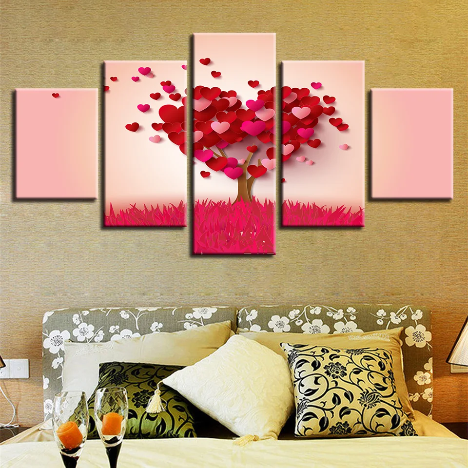 

Red Heart Shape Trees Pictures Decoration, Modern Wall Art, HD Prints Poster, Modular Canvas Paintings, Living Room Decor, 5 Pcs