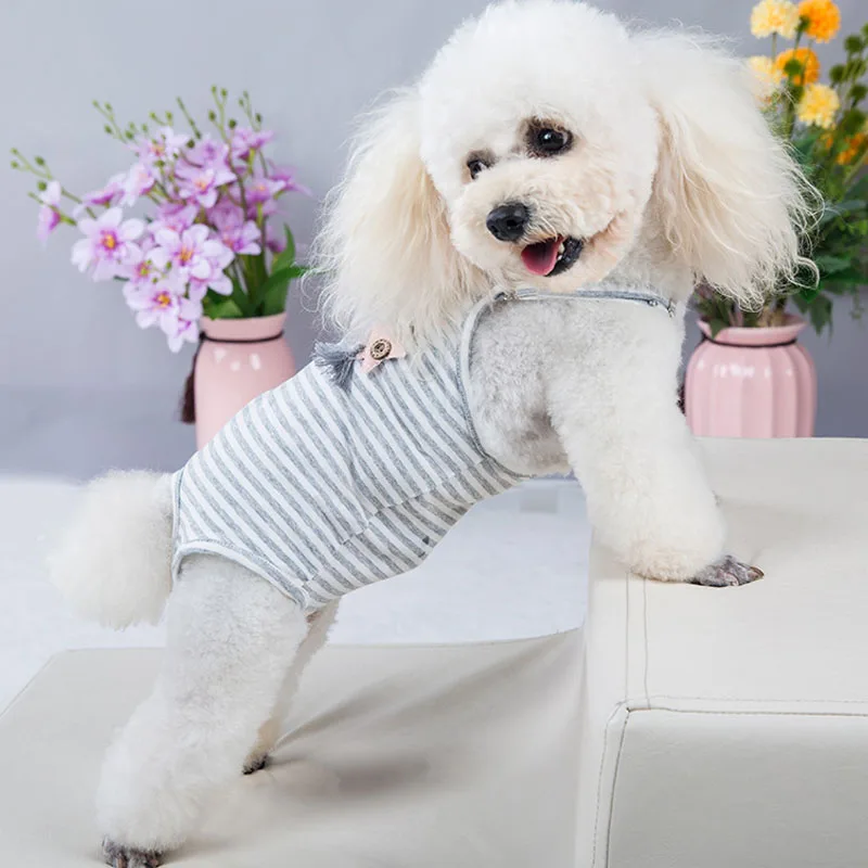 Gray Strips Female Dog Physiological Pants Washable Diapers Jumpsuit Dog Shorts For Small Medium Dogs Underwear Sanitary Panties