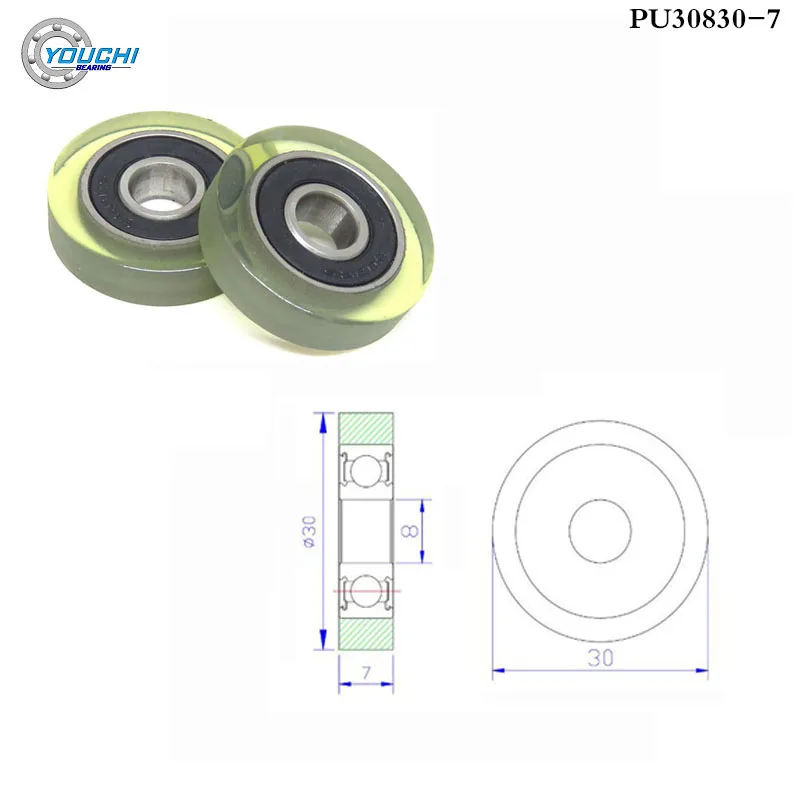 10pcs OD 30 mm PU Coated Rollers With 608RS Bearing 8x30x7 mm PU60830-7 Soft Rubber Covered Mute Sliding Doors Pulleys