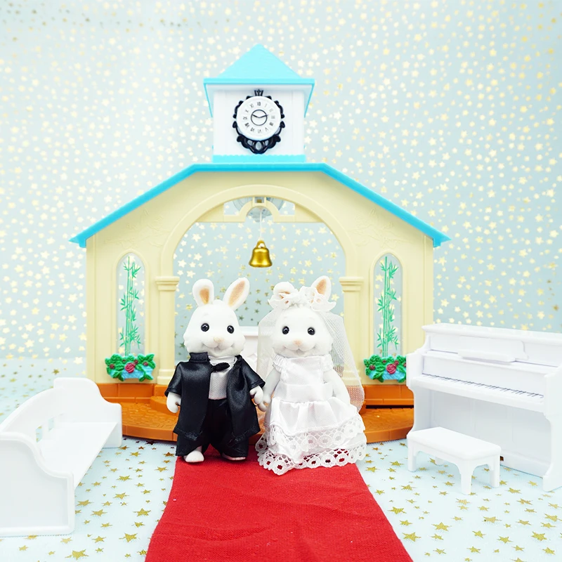 Forest Animals Auditorium 1:12 Simulation Play House Toys Matching Bride And Groom Wedding Hall Girl Doll House Gift