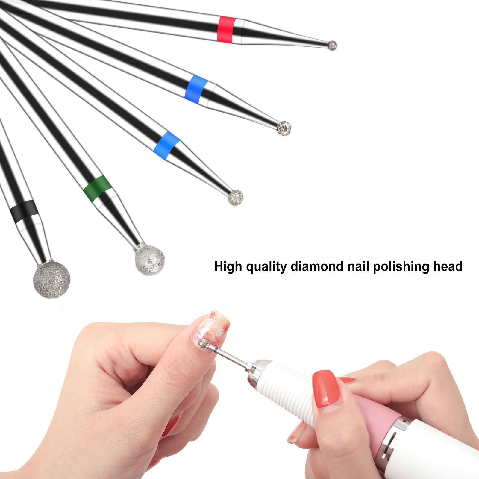 BNG 5PCS Cuticle Cleaner Bits Diamond Nail File Drill Ball Head Rotary Burr Set 3/32" Drill Bit for DIY Nail Art Salon Manicure