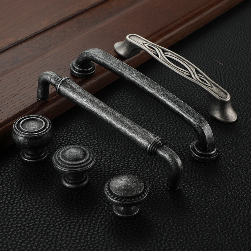 AOBT Vintage Antique Furniture Handles Drawer Door Knobs Gray Bronze Kitchen Cabinet Storage Handle Cupboard Vintage Hardware
