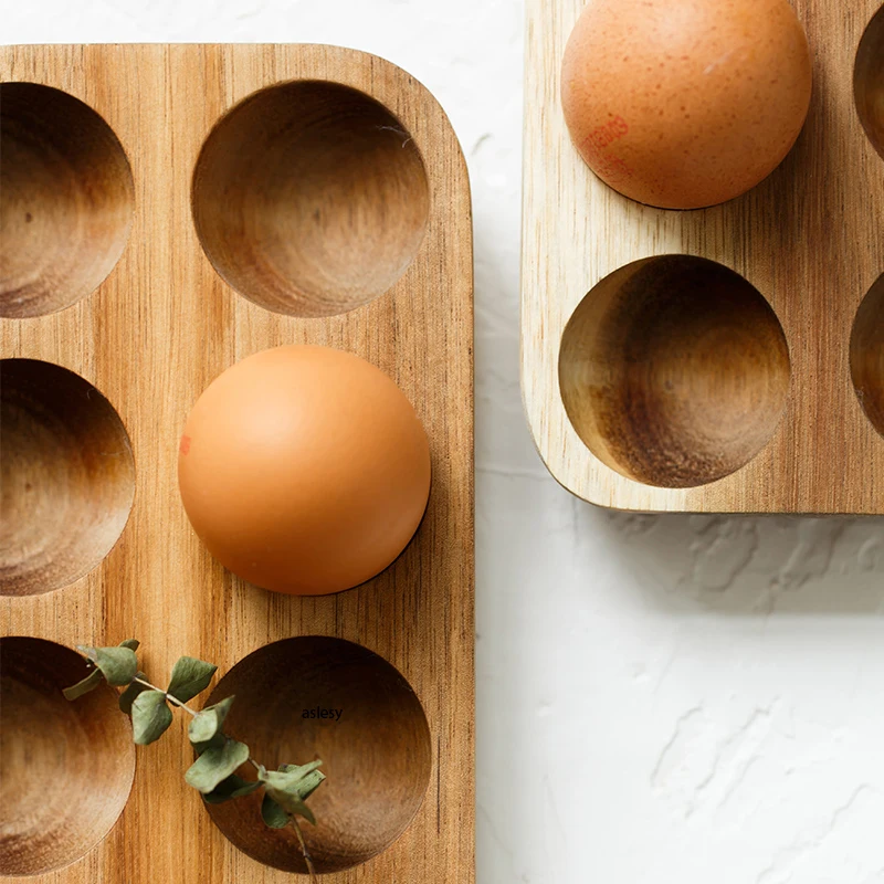 12 Cells Japanese-Style Simple Modern Wooden Double Row Egg Container Storage Box Tray Rank Home Kitchen Creative Organizer Tool