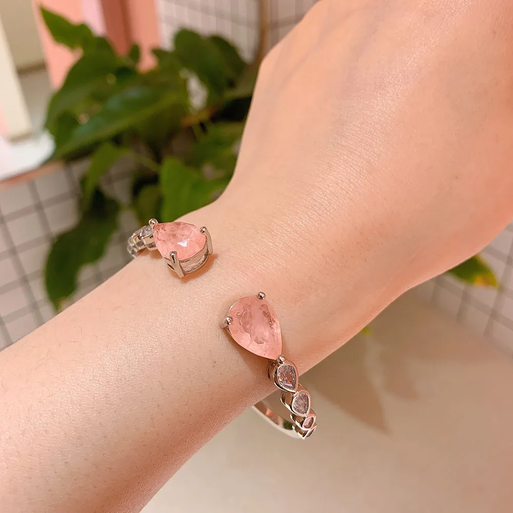 2021 neue Ankunft 10*18mm Rosa Kristall Paraiba Turmalin Edelstein Armband Hochzeit Engagement frauen Armreif Party Feine schmuck