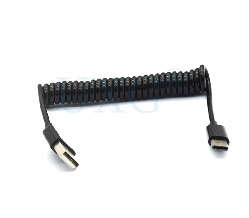 Cable de resorte en espiral USB tipo C para Samsung Galaxy S10, S9, S8 Plus, USB-C de carga rápida, Cable de cargador de extensión retráctil