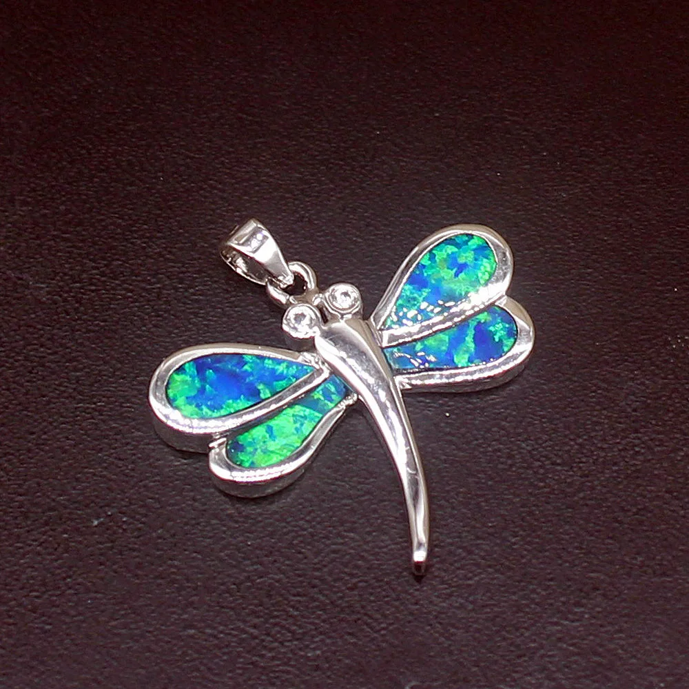 Gemstonefactory Jewelry Big Promotion 925 Silver Natural Blue Opal Dragonfly Shape Women Ladies Gifts Necklace Pendant 20214525