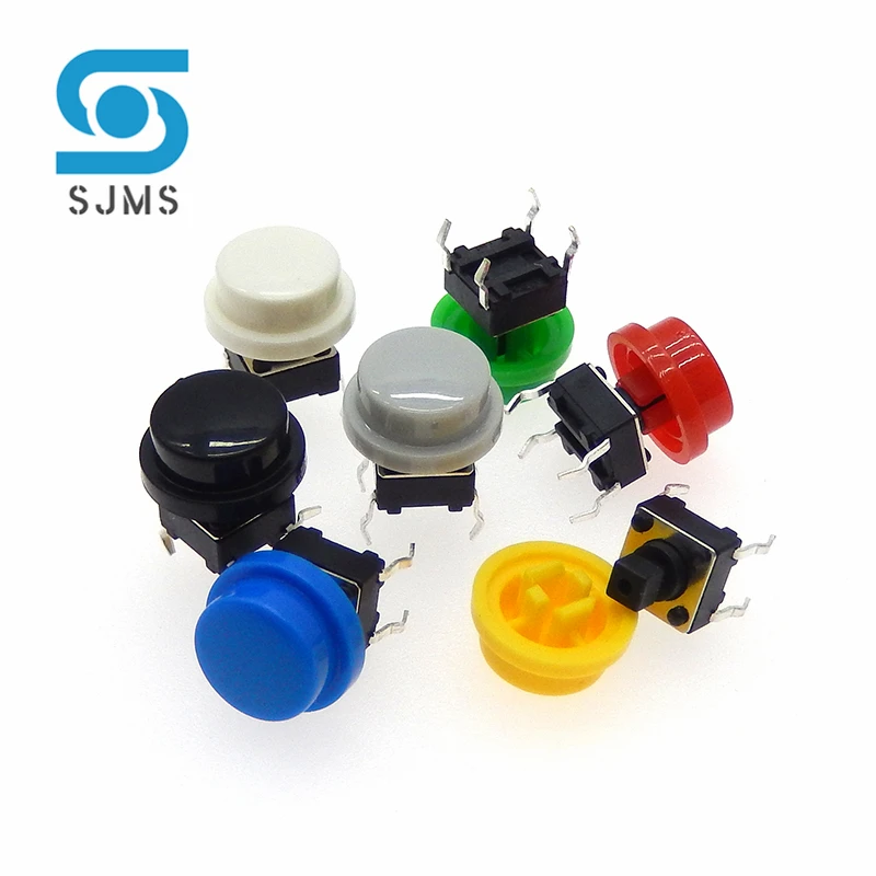 10pcs 6X6X7.3mm Momentary Tactile Tact Touch Micro Push Button Switch 6*6*7.3mm DIP-4PIN SMD-4PIN + A95 Color Switch Cap Hat