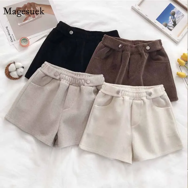 

Fashion Winter New Korean Style High Waisted Slim Wide-leg Shorts All-match Outerwear Woolen Shorts Women's Casual Short 12224