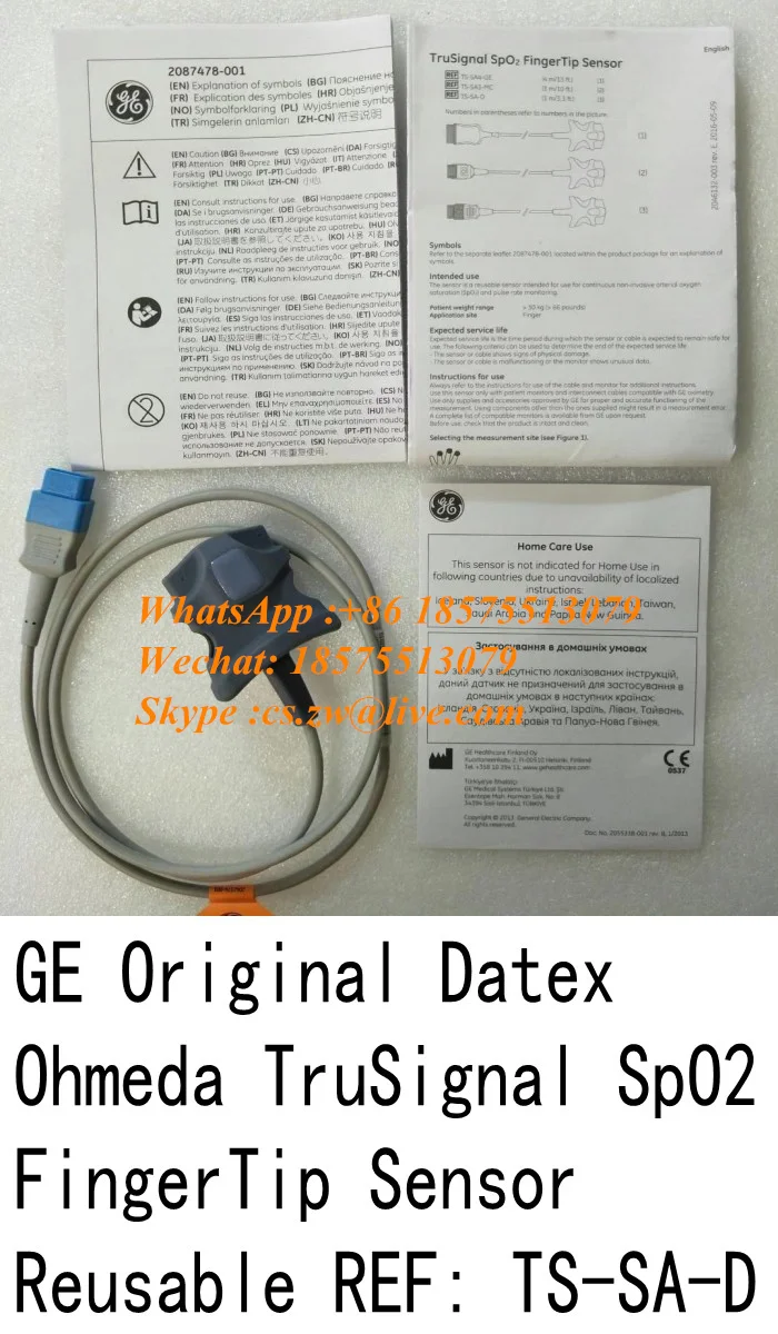 GE Original Datex-Ohmeda TruSignal SpO2 FingerTip Sensor Reusable REF: TS-SA-D