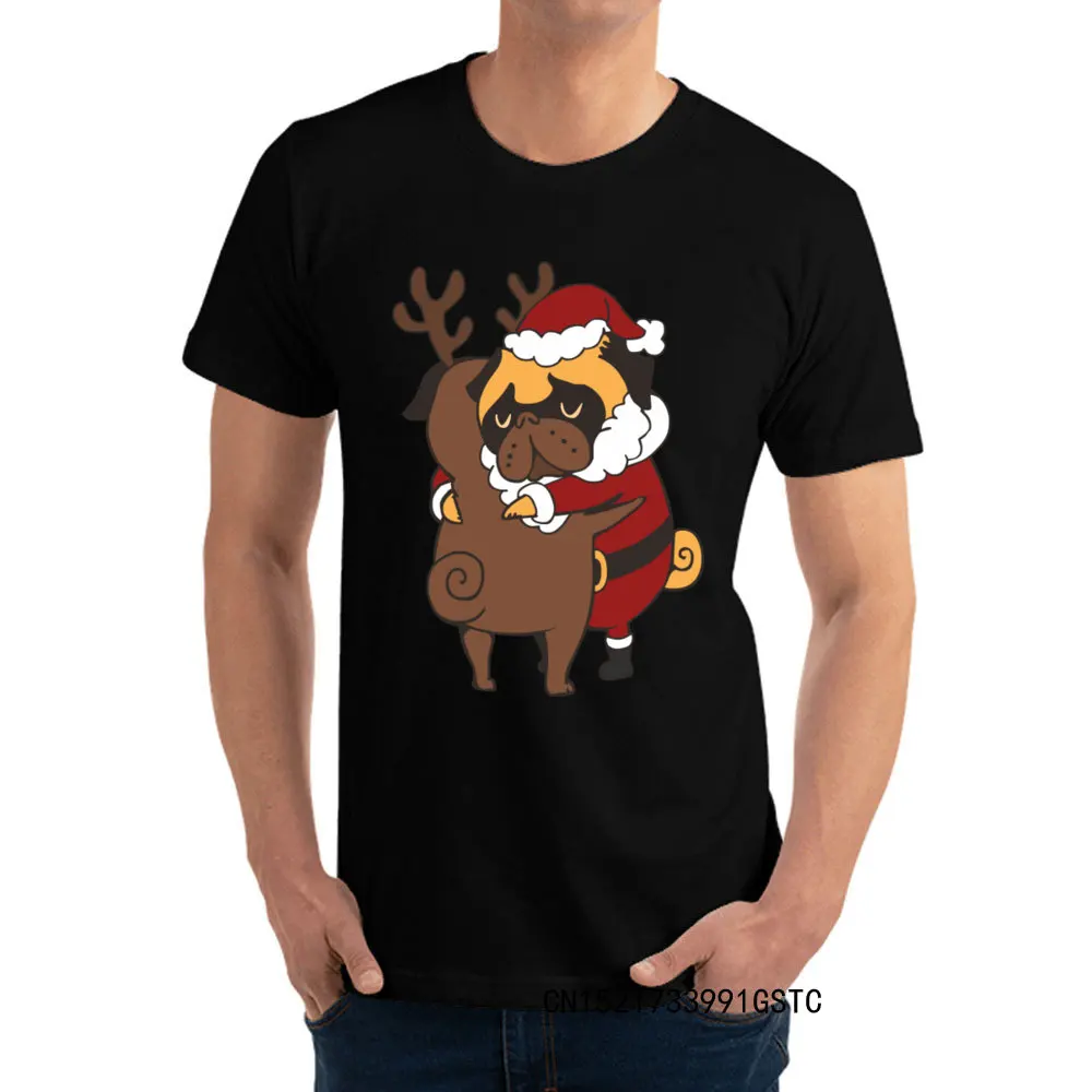 Pug Hugs Christmas Tops T Shirt Prevalent Round Neck Design Short Sleeve Premium Cotton Men Top T-shirts Simple Style Tshirts