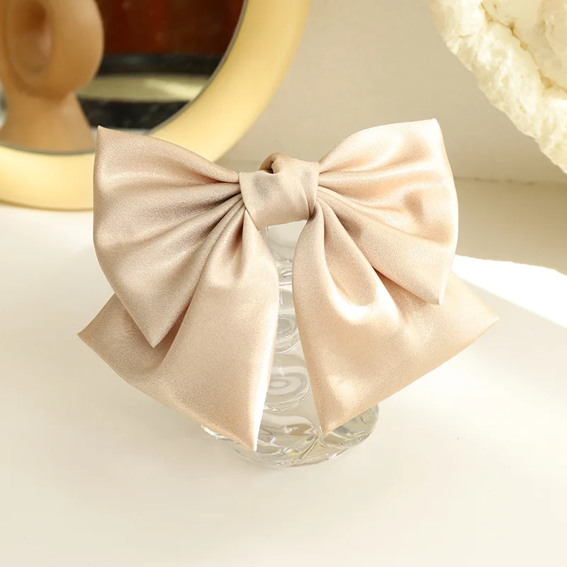 Spring New Bright Silk Cloth Barrette Bow For Woman Girls Hair Accessories Back Head Ponytail Hairpin Lady Headdress Spring Clip