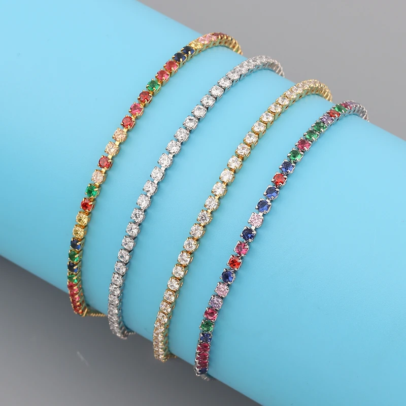 Colorful Rainbow Zircon CZ Tennis Chain Bracelet for Women Adjustable Bohemian Femme Snake Chain Boho Jewelry gifts