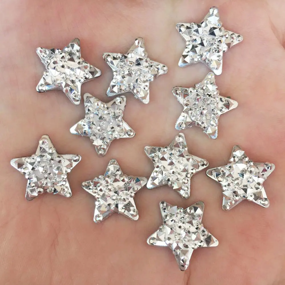 New 50PCS 16mm Resin Silver Star Flatback Rhinestone Scrapbook Wedding Buttons Applique Crafts F216