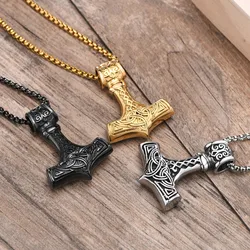 Viking Mjolnir Pendant Necklace for Men Stainless Steel Thors Hammer Thor's Hammer Mjolnir Necklace Amulet