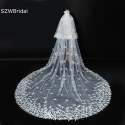 Nuovo arrivo due strati veli da sposa avorio Appliques di fiori velo da sposa cattedrale Sexy accessori da sposa matrimonio