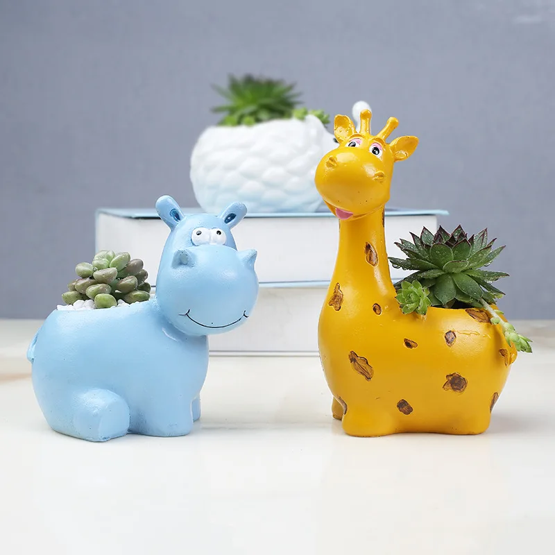 Creative Resin Flower pots Hippo giraffe shape Planters Succulent Plants animal Flower Pot Cute Pastoral Style Home Decoration