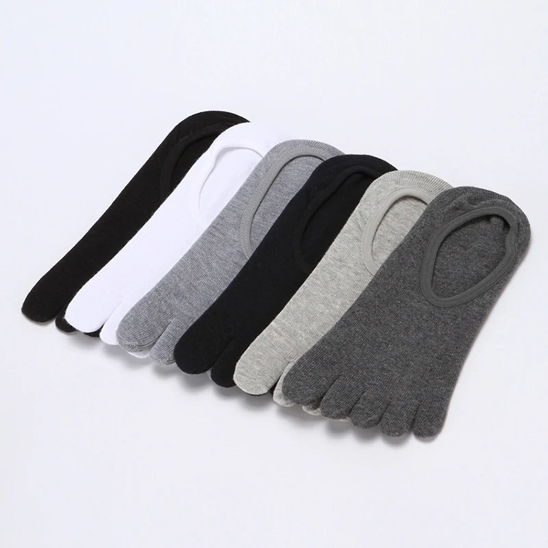 

3Pairs/lot New Summer Men's Socks Cotton invisible Boat Socks thin Non-slip silicone anti-off with Breathable five-finger Socks