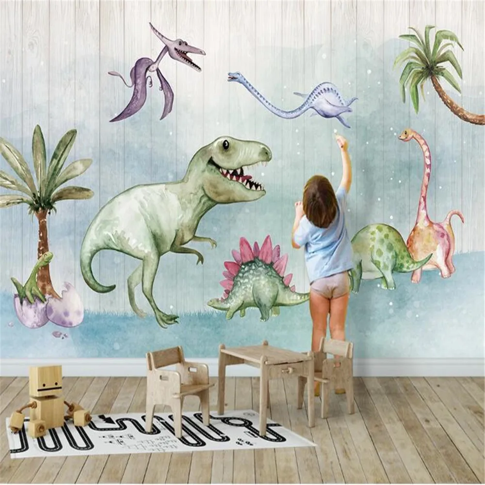 

Milofi custom 3D photo wall painting wallpaper dinosaur wood board children's room background wall