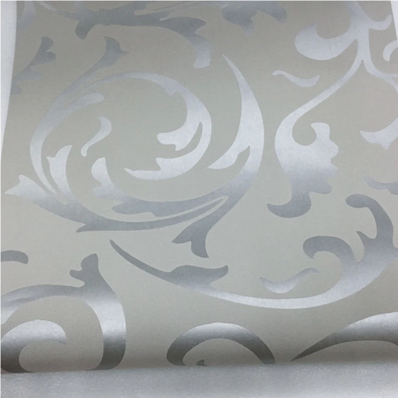 Victorian Damask Embossed Wallpaper Roll, Wall Coverings, Silver Floral, Luxury, Loquat Leaf, Home Decor