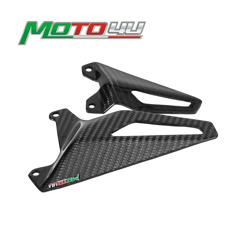 100% Carbon Fiber Motorcycle Heel Guard Rearset Plate Foot Peg Protector 3K overlay Gloss For Ducati Panigale V4 V4S 2018 2019