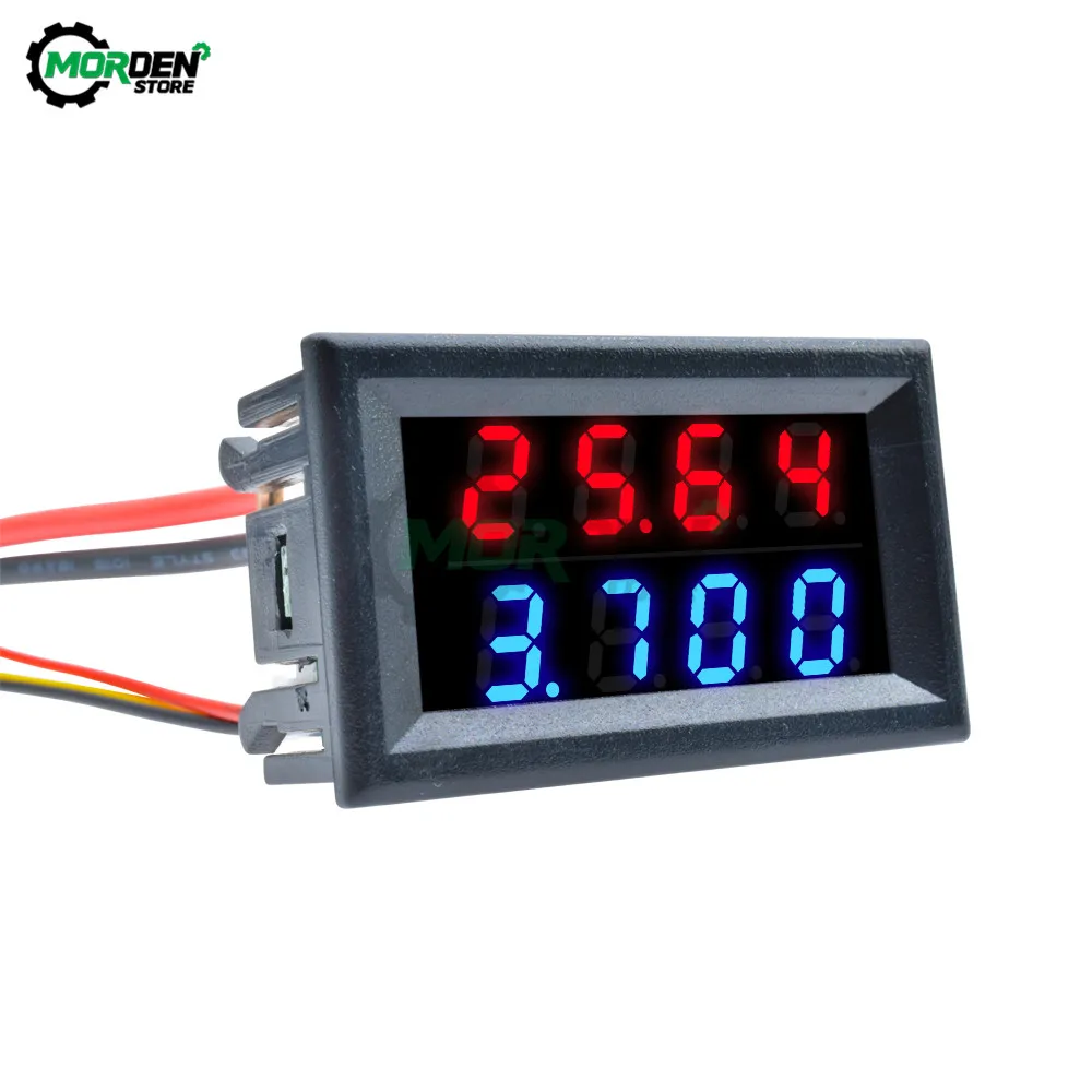 Mini Led Dual Display Digitale Voltmeter Ampèremeter 4 Bit 5 Draden Dc 100V 200V 10A 50A 0.28 Inch spanning Stroom Meter Rood Blauw