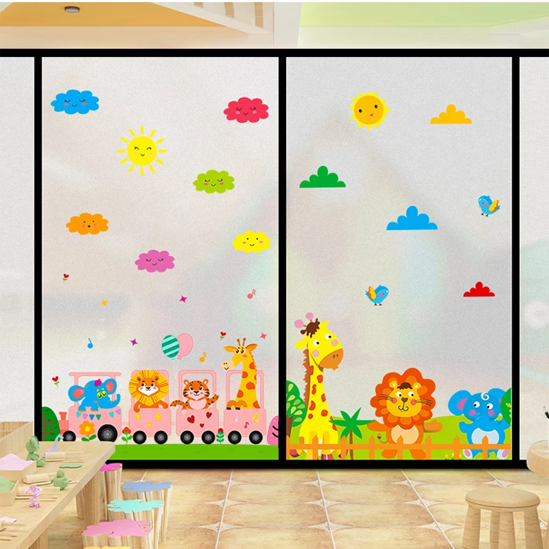 Customized Glass Stickers for Bathroom Sliding Window, Light Transparent, Anti-peak, Tiny Scrub, Flower Cartoon Glass Film