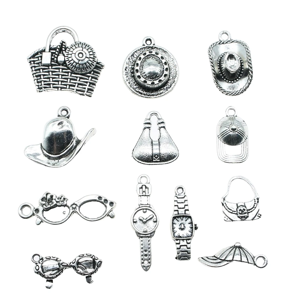 20pcs Hat Charms Sunglasses Charms Jewelry Making Watch Charms For Bracelet Making Antique Silver Color