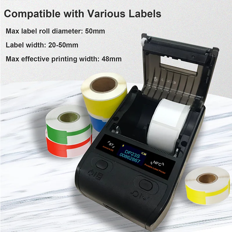 DETONGER DP23 58mm Portable Smart Thermal Printer for Cable Label Maker BT Barcode QR Code Sticker Cable Tag Printer