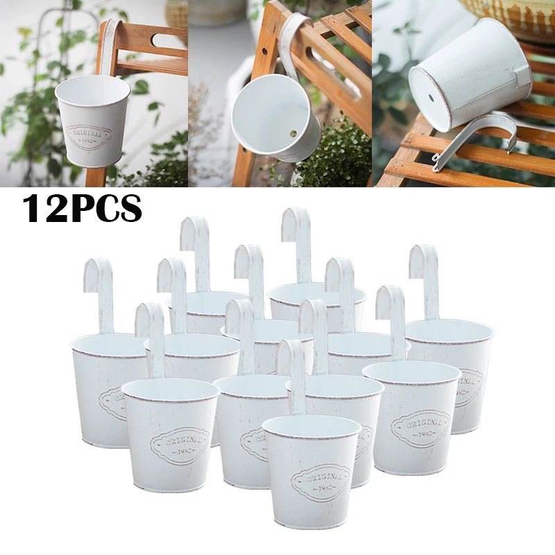 1PC Wall Hanging Flower Pots Removable Hanging Plant Pots Iron Garden Planter Pots Tin Bucket Holder Retro Letters Basket