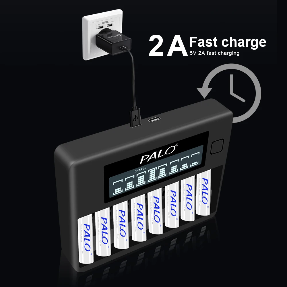 PALO AA battery 1.2V AA rechargeable battery 3000mAh nimh aa batteries with 8slots 1.2V AA AAA battery charger