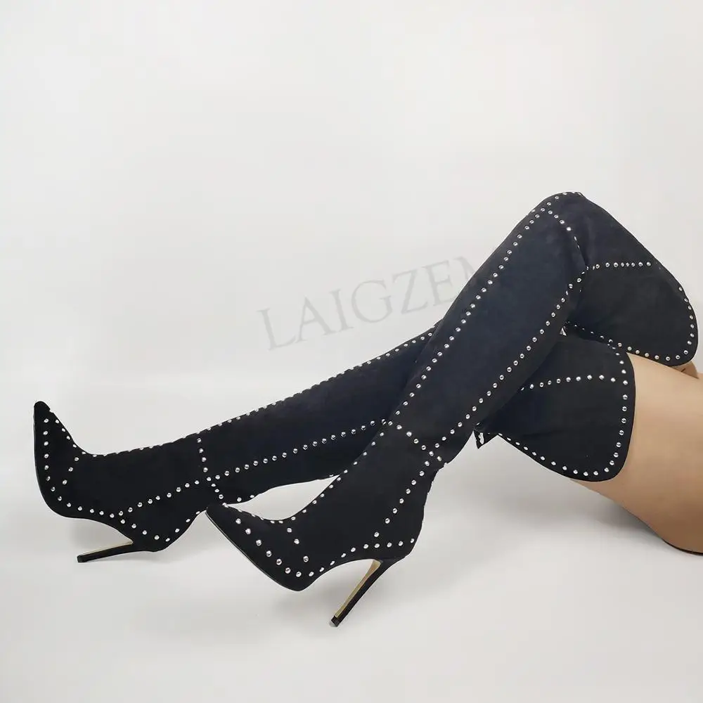 

SEIIHEM SEXY Women Over Knee High Boots Black Zip Stiletto Heels Thigh High Boots Ladies Party Shoes Woman Large Size 43 44 47