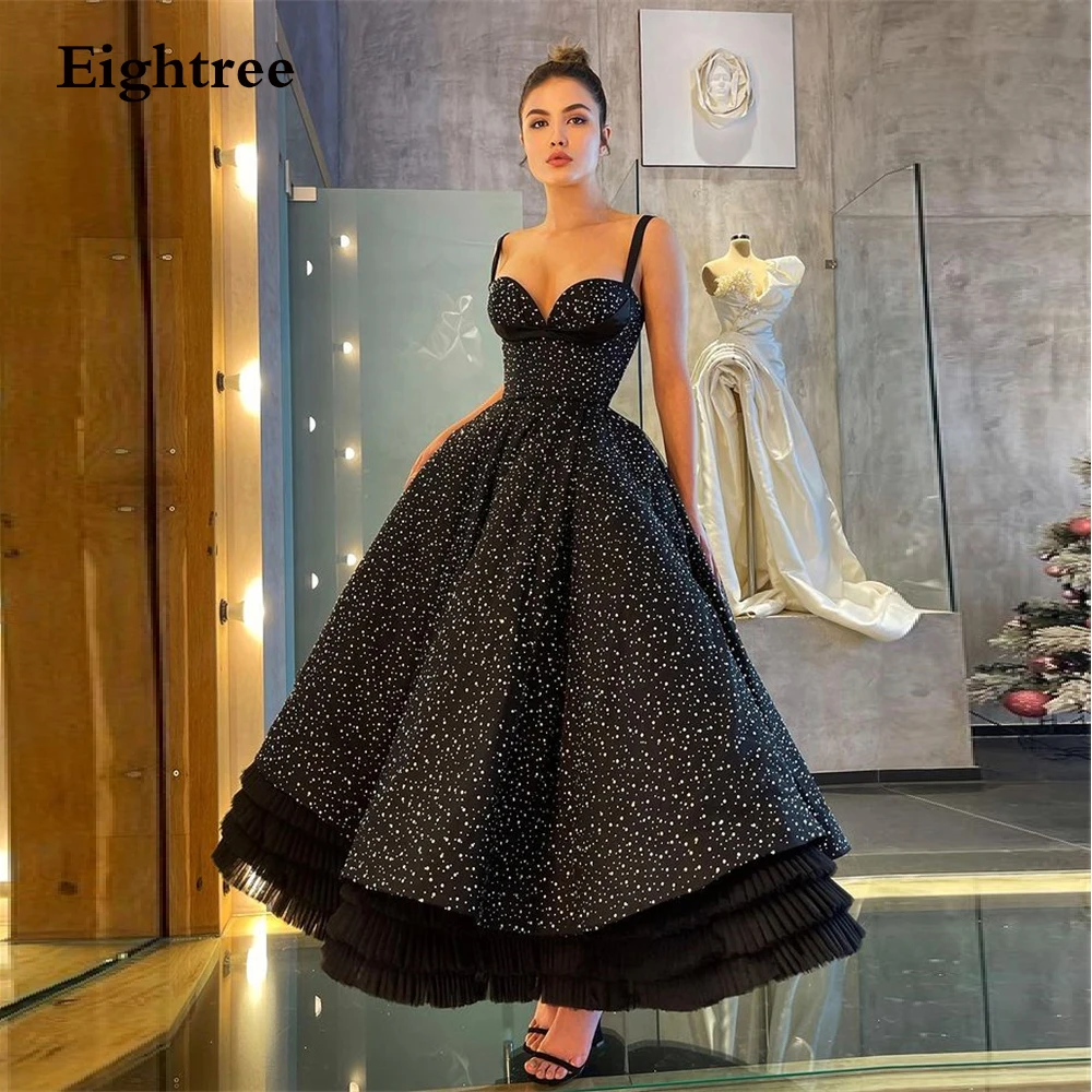 Modern Royal 2022 Dots Black Short A Line Dubia Prom Dresses Spaghetti Sweetheart Evening Prom Ball Gowns Formal Party Dress