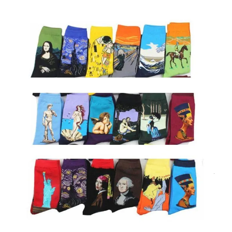 Chaussettes en coton de peinture à l\'huile de renommée mondiale pour hommes, nouveauté, hiver, nuit étoilée, art, drôle, heureux, nouveau, 1 paire